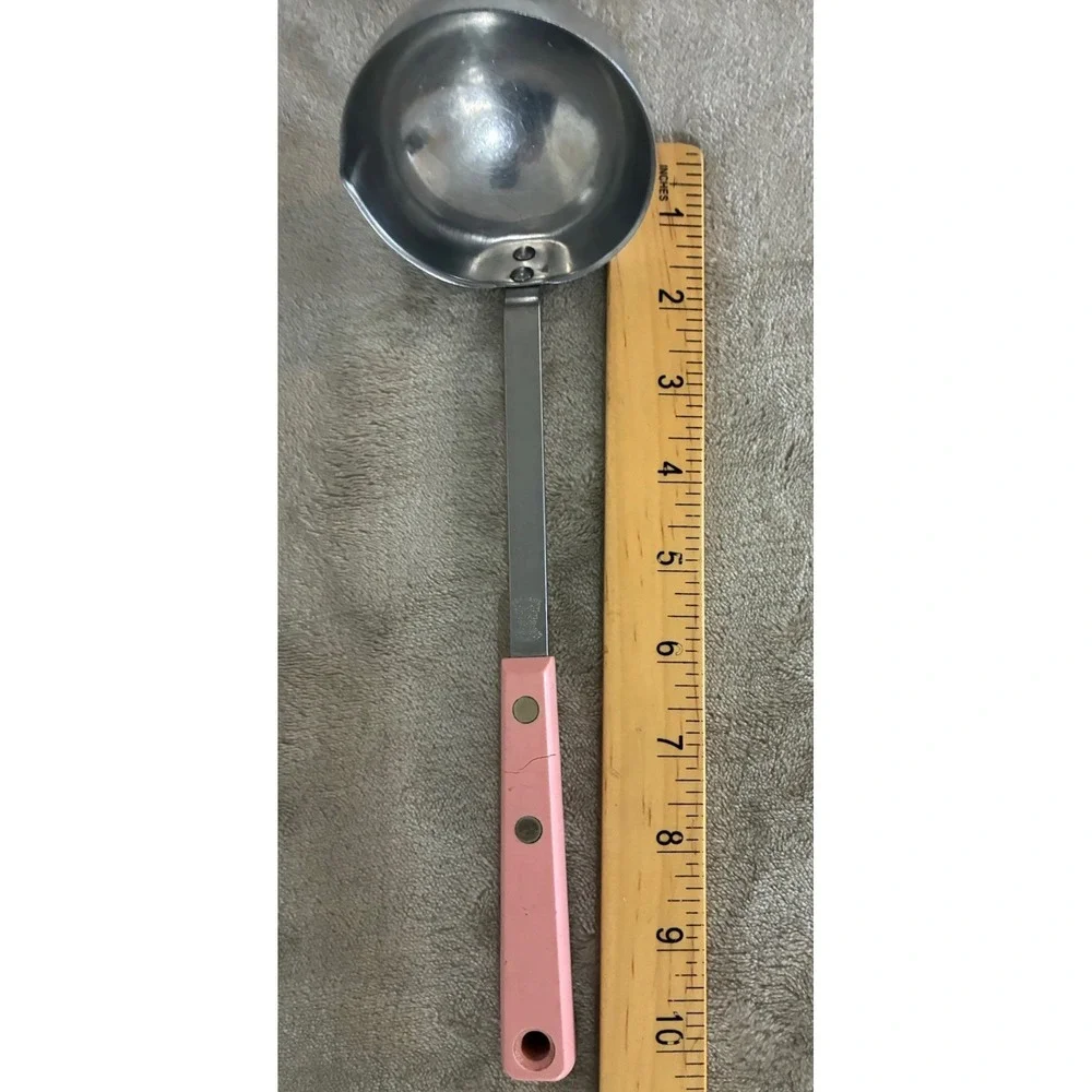 Ekco Forge Stainless Steel Pink Handle Ladle Made in USA *flaw